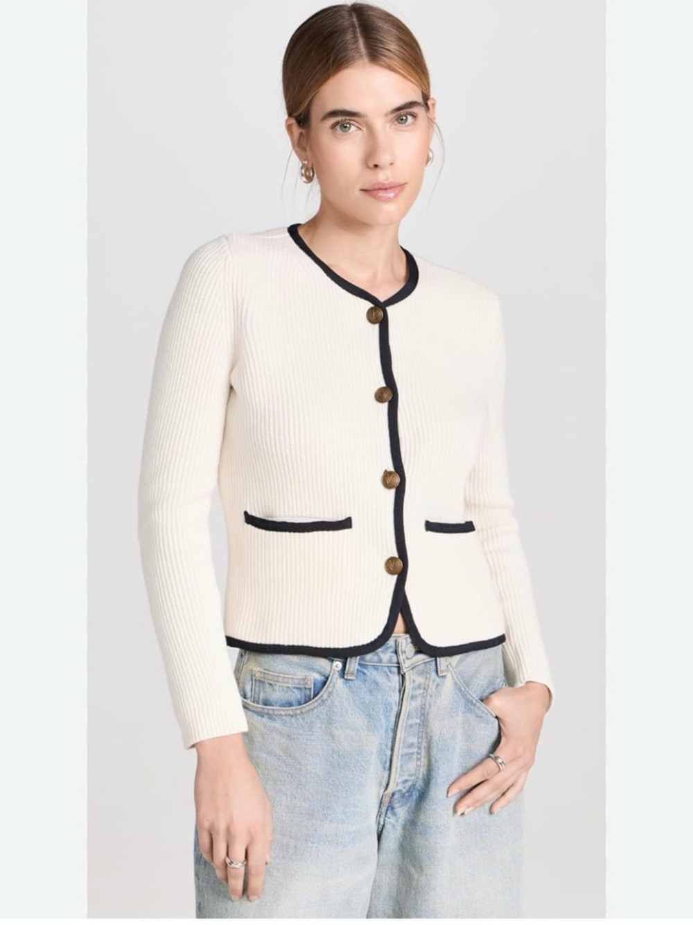 rag & bone Cream Knit Blazer with Black Trim